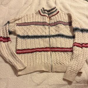 Cambridge Dry Goods Cream and Red Cable Knit Cardigan